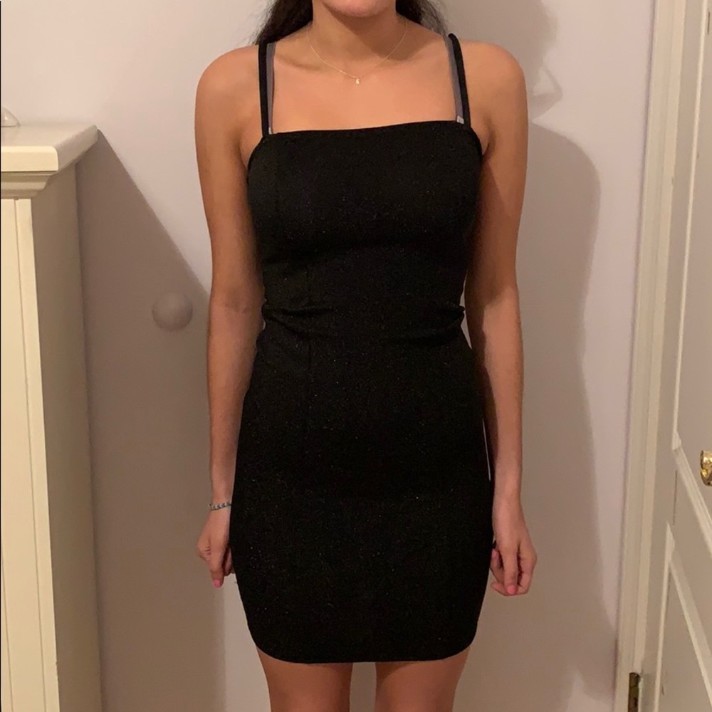 Black square neck sparkly bodycon dress
